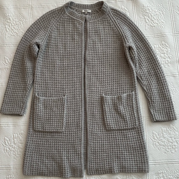 Madewell Waffle Stitch Long Sweater Cardigan Coat Pockets Gray/Silver Wool Blend - Picture 5 of 16